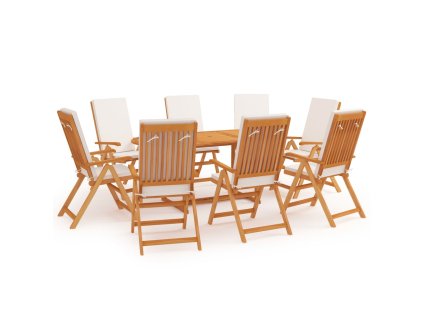 9dílný zahradní jídelní set s poduškami masivní teak šedý 3059558