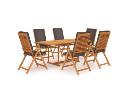 7dílný zahradní jídelní set s poduškami masivní teak šedý 3059567