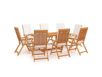 9dílný zahradní jídelní set s poduškami masivní teak šedý 3059570