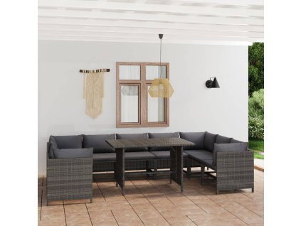10dílná zahradní sedací souprava s poduškami polyratan šedá 3059768