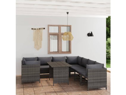 9dílná zahradní sedací souprava s poduškami polyratan šedá 3059772