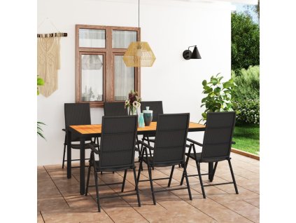 7dílný zahradní jídelní set černý a hnědý 3060056