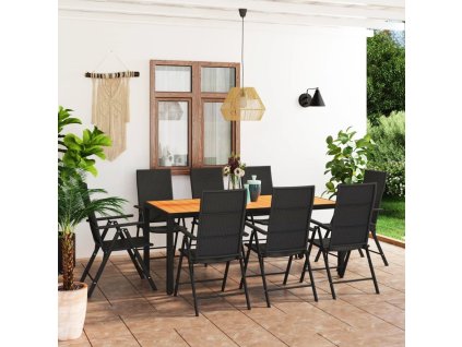 9dílná zahradní jídelní souprava černá a hnědá 3060057