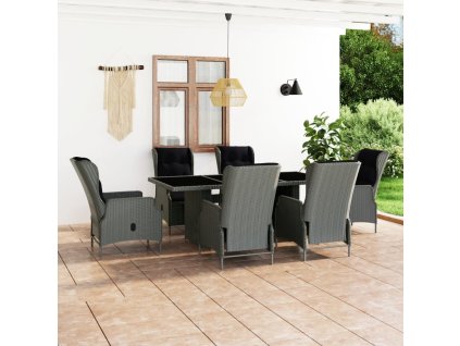 7dílný zahradní jídelní set s poduškami polyratan světle šedý 3060140