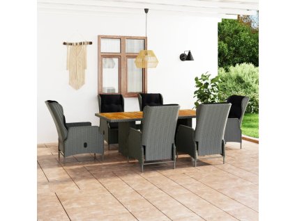 7dílný zahradní jídelní set s poduškami polyratan světle šedý 3060141