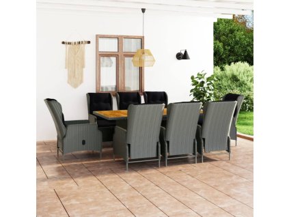 9dílný zahradní jídelní set s poduškami polyratan světle šedý 3060143