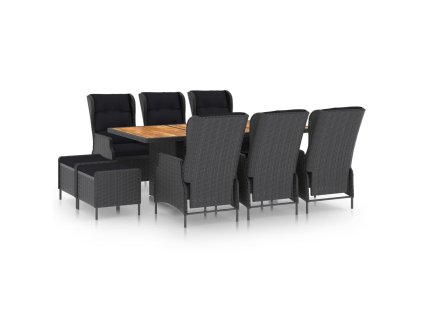 9dílný zahradní jídelní set s poduškami polyratan tmavě šedý 3060158