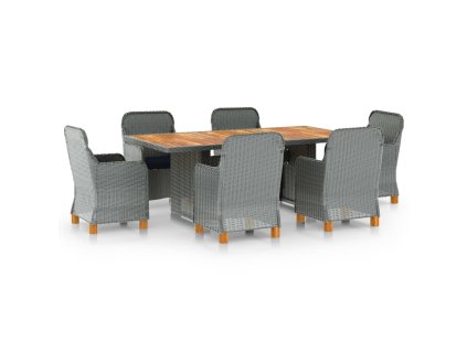 7dílný zahradní jídelní set s poduškami polyratan světle šedý 3060172