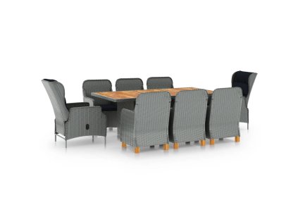 9dílný zahradní jídelní set s poduškami polyratan světle šedý 3060188