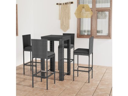 5dílný venkovní barový set s poduškami polyratan šedý 3064795