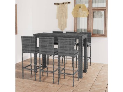 7dílný venkovní barový set s antracitovými poduškami polyratan 3064801