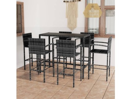 7dílný zahradní barový set polyratan šedý 3064847