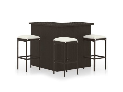 4dílný zahradní barový set s poduškami polyratan hnědý 3064922