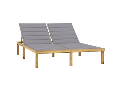 Dvojité lehátko s šedými poduškami impregnovaná borovice 3065880