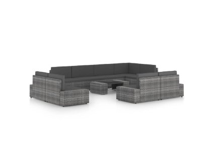 10dílná zahradní sedací souprava polyratan šedá 3067175