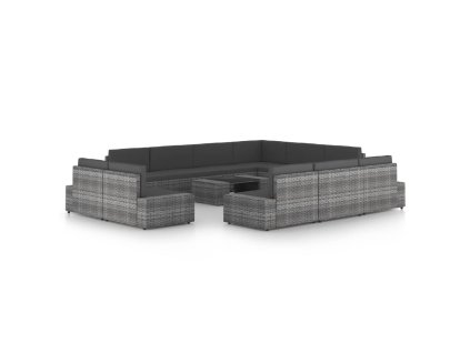 12dílná zahradní sedací souprava polyratan šedá 3067179