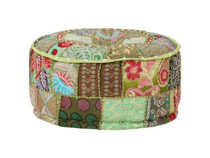 Sedací puf patchwork kulatý bavlna ruční výroba 40x20 cm zelený 246573