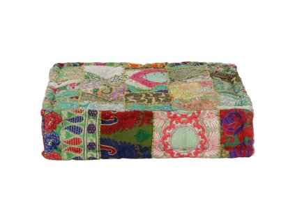 Sedací puf patchwork čtverec ručně vyrobený 50x50x12 cm zelený 246576
