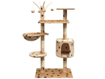 Škrabadlo pro kočky sisalové sloupky 125cm béžová potisk tlapek 170483