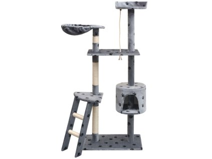 Škrabadlo pro kočky, sisalové sloupky 150 cm šedá potisk tlapek 170486