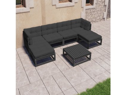 7dílná zahradní souprava s poduškami černá masivní borovice 3077123