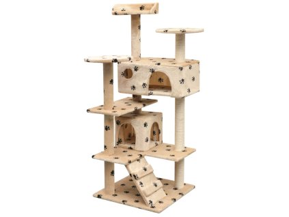 Škrabadlo pro kočky sisalové sloupky 125cm béžová potisk tlapek 170478