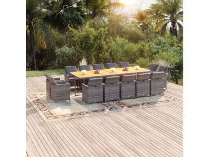 15dílný zahradní jídelní set s poduškami polyratan šedý 3095606