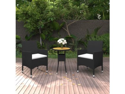 3dílný zahradní bistro set polyratan a masivní dřevo černý 3095907