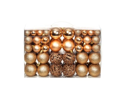 Sada vánočních baněk 100 kusů 3/4/6 cm narůžovělá/zlatá 245716