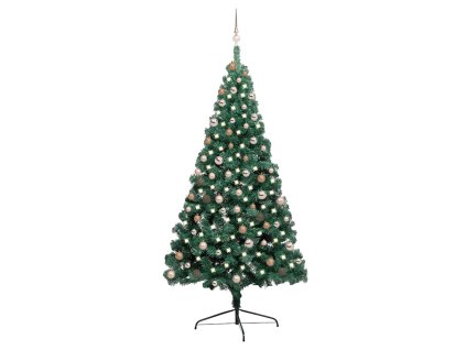 Umělý vánoční půl stromek s LED a sadou koulí zelený 210 cm 3077566