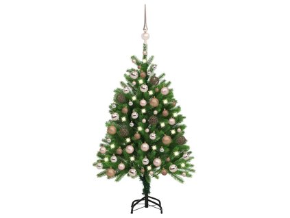Umělý vánoční stromek s LED a sadou koulí 120 cm zelený 3077639