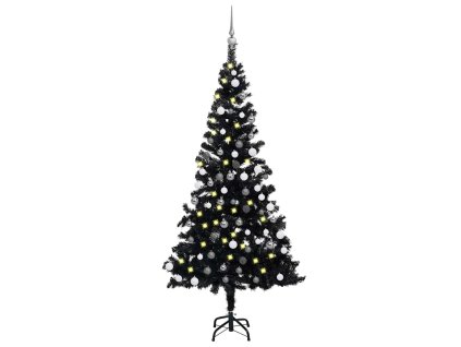 Umělý vánoční stromek s LED a sadou koulí černý 150 cm PVC 3077675
