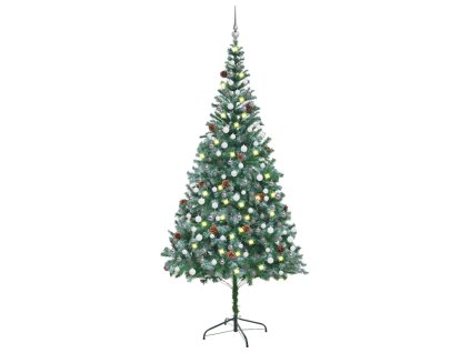 Umělý vánoční stromek LED osvětlení sada koulí a šišky 210 cm 3077701
