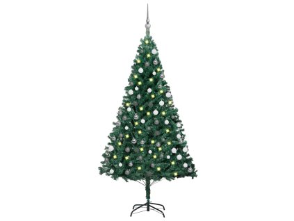 Umělý vánoční stromek s LED a sadou koulí zelený 180 cm PVC 3077708