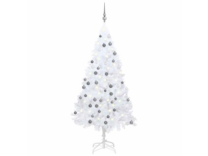 Umělý vánoční stromek s LED a sadou koulí bílý 150 cm PVC 3077712