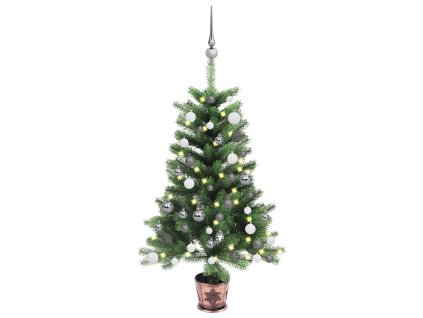 Umělý vánoční stromek s LED a sadou koulí 90 cm zelený 3077724