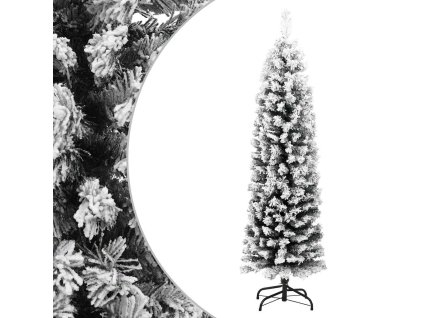 Úzký umělý vánoční stromek zasněžený zelený 150 cm PVC 320953