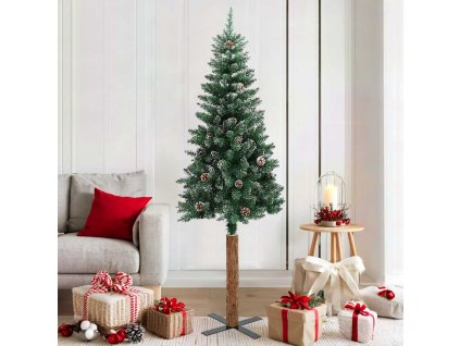 Úzký vánoční stromek pravé dřevo a bílý sníh zelený 180 cm 320961