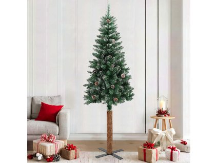 Úzký vánoční stromek pravé dřevo a bílý sníh zelený 210 cm 320962