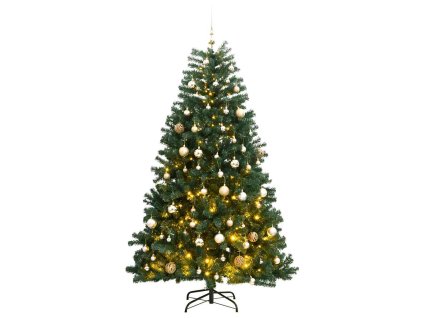 Umělý sklápěcí vánoční stromek s 300 LED a koulemi 210 cm 3210147