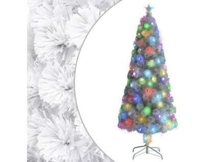 Vánoční stromek s LED osvětlením bílý 210 cm optické vlákno 328452