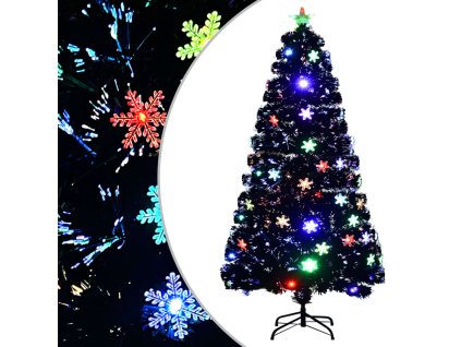 Vánoční strom s LED vločkami černý 120 cm optické vlákno 328461