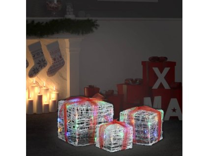 Dekorativní akrylové vánoční dárky 3 ks barevné 328793