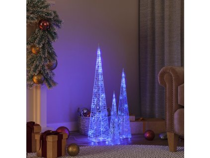 Sada akrylových světelných LED kuželů modrá 30/45/60 cm 328969