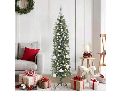 Umělý štíhlý vánoční strom s stojanem Zelená a bílá 150 cm 3395280