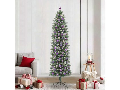 Umělý štíhlý vánoční strom s stojanem Zelená a bílá 240 cm 3395323