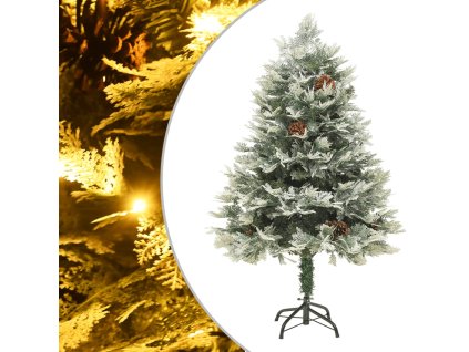 Vánoční stromek s LED a borovými šiškami zelený 150 cm PVC a PE 344296