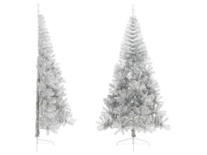 Umělý poloviční vánoční stromek se stojanem stříbrný 210 cm PET 344698