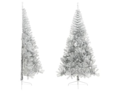 Umělý poloviční vánoční stromek se stojanem stříbrný 240 cm PET 344699