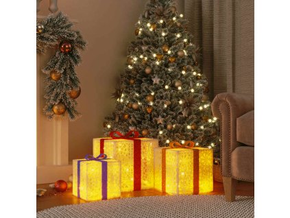 Svítící vánoční dárky 3 ks 64 teple bílých LED 356244